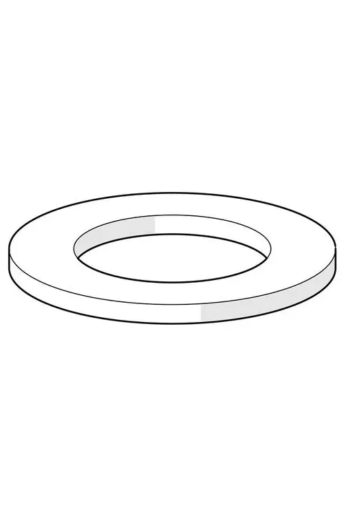 Runde, flache Scheibe mit einer zentralen Öffnung, dargestellt in einem einfachen, schlichten Design. Marke HANSA.